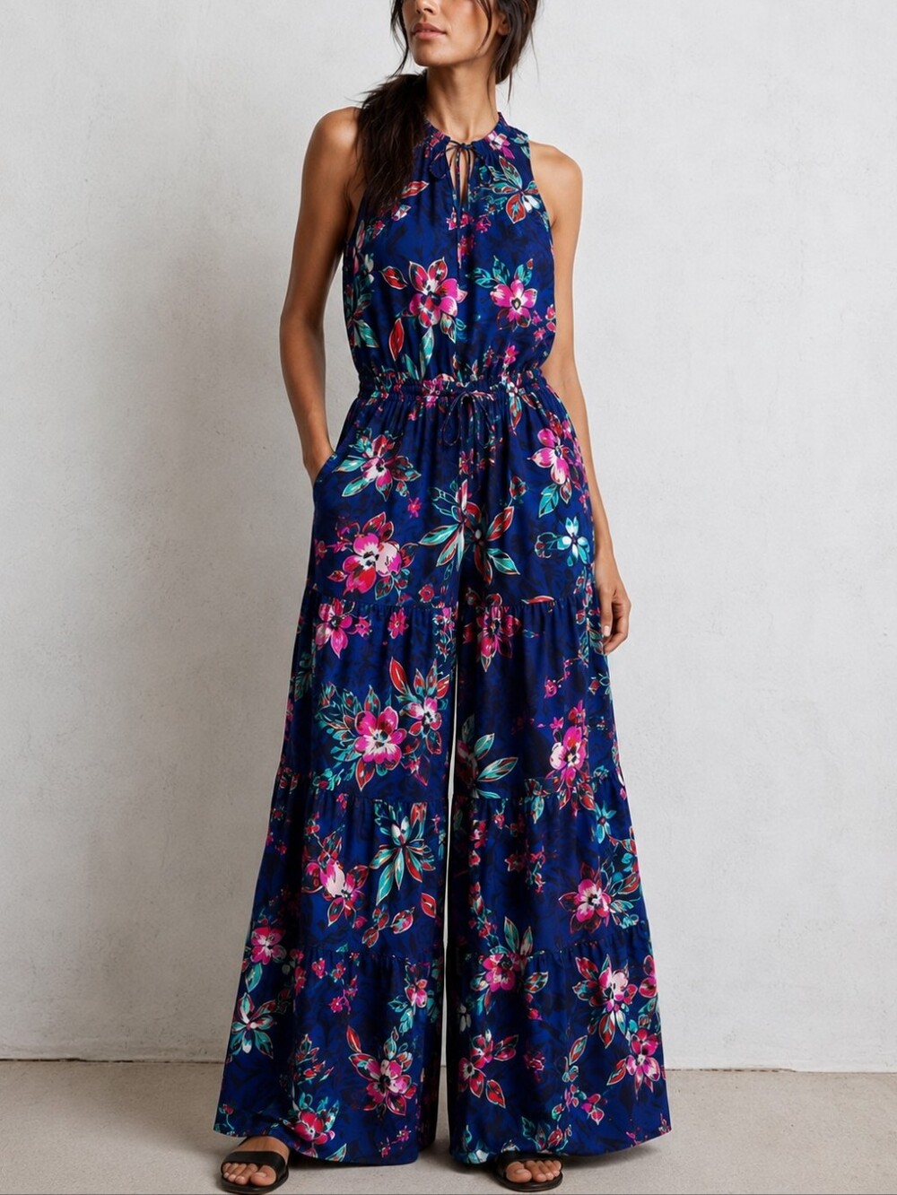 Warm x Tracy Feith Midnight Florals Tiered Super Wide Leg Jumpsuit